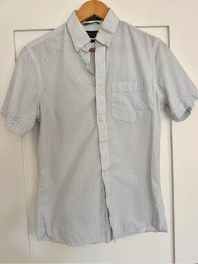 Nordstrom Light Blue Mens Shop Geometric Short Sleeve Button-Down Shirt